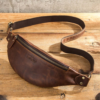 CONTACT'S 100% Crazy Horse Leather Waist Packs Travel Fanny Pack For Men Leather Waist Bag Male Belt Bag Multifunction Chest Bag