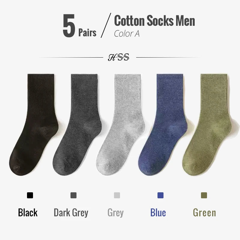 HSS 95% Combed Cotton Socks Men Business Dress Long Socks Soft Breathable Spring Summer Colorful Sock For Man 5Pairs/Lot