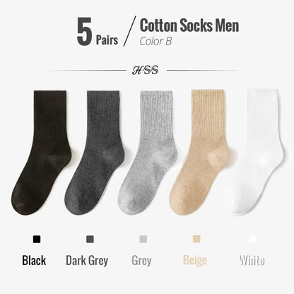 HSS 95% Combed Cotton Socks Men Business Dress Long Socks Soft Breathable Spring Summer Colorful Sock For Man 5Pairs/Lot