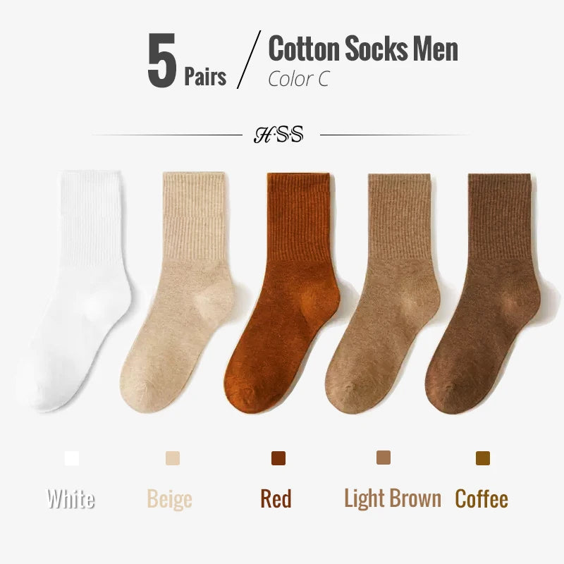 HSS 95% Combed Cotton Socks Men Business Dress Long Socks Soft Breathable Spring Summer Colorful Sock For Man 5Pairs/Lot