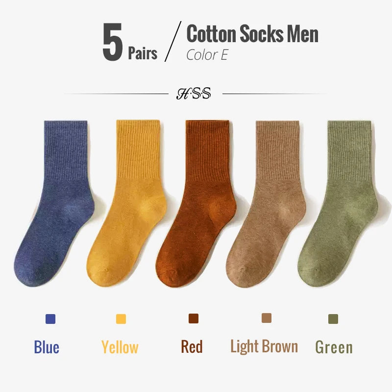 HSS 95% Combed Cotton Socks Men Business Dress Long Socks Soft Breathable Spring Summer Colorful Sock For Man 5Pairs/Lot