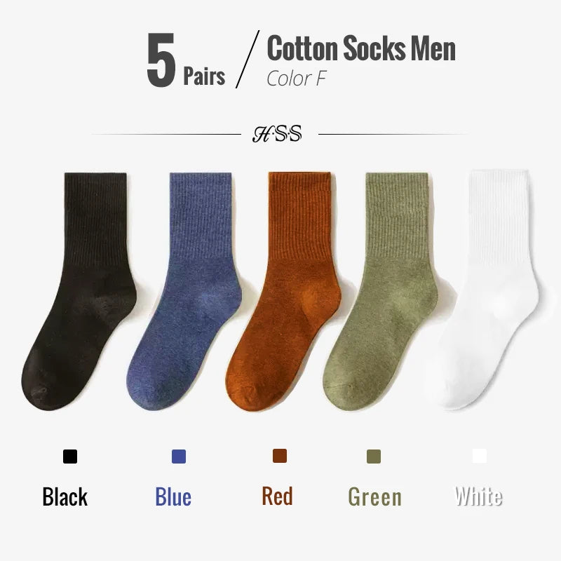 HSS 95% Combed Cotton Socks Men Business Dress Long Socks Soft Breathable Spring Summer Colorful Sock For Man 5Pairs/Lot