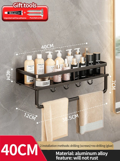 punch-free bathroom rack bathroom shelf toilet space aluminum no drill hanging rack bathroom organizer hang on the wall