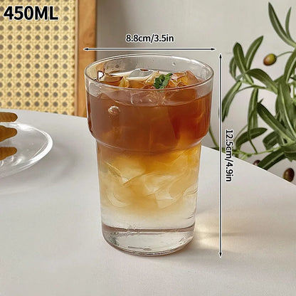 Ins Glass Cup Heat-resistant Tumbler Drinkware Transparent Tea Juice Milk Coffee Mug Water Glasses Stripe Mug 410ml/650ml/530ml