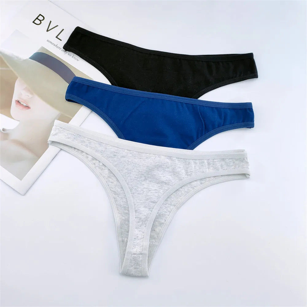 3PCS 100% Cotton G-string Women Sexy Thongs Simple Seamless Underwear Comfortable Low Waist Bikini Panties Female Casual Briefs