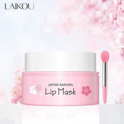 LAIKOU Cherry Blossom Lip Serum Mask Dry Crack Peeling Repair Reduce Lip Fine Lines Essence Moisturizing Sakura Beauty Care 8g