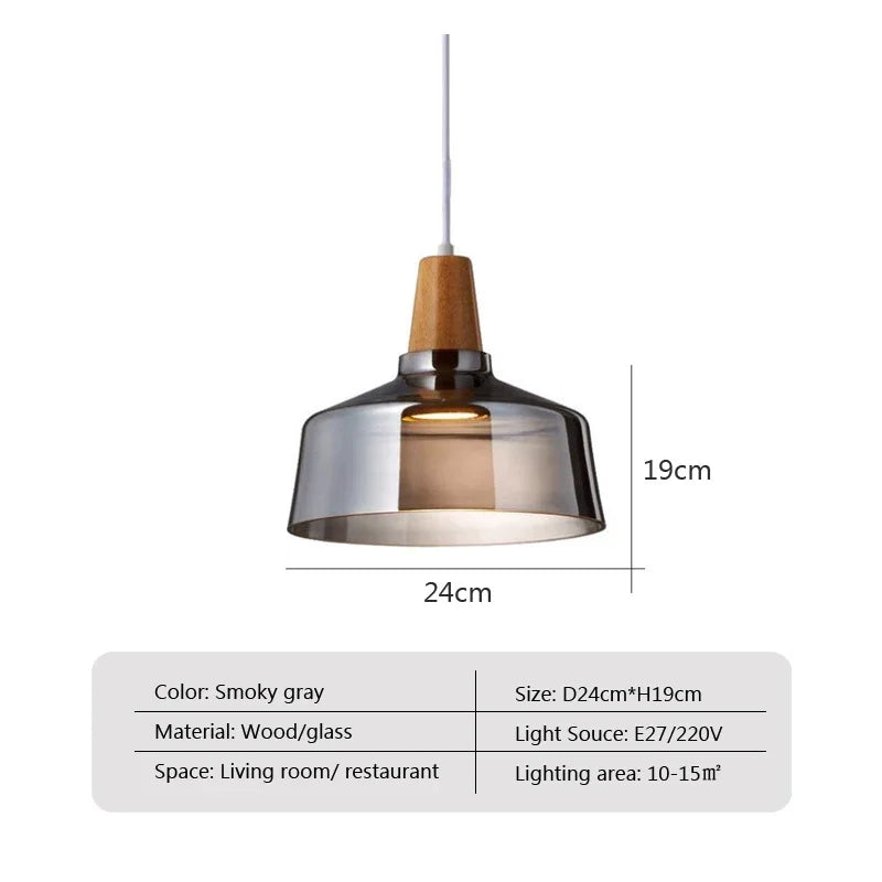 Retro Glass Pendant Lights Loft Industrial Decor Modern Wood Hanging Lamp Suspension Luminaire for Living Room Fixtures E27