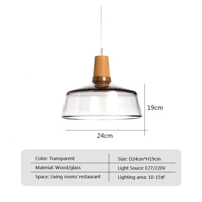 Retro Glass Pendant Lights Loft Industrial Decor Modern Wood Hanging Lamp Suspension Luminaire for Living Room Fixtures E27