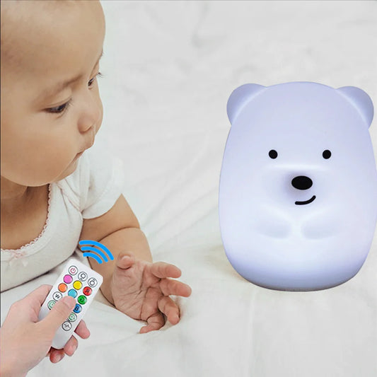 Owl LED Night Light Touch Sensor Remote Control 9 Colors Dimmable Timer Rechargeable Silicone Night Lamp for Children Baby Gift