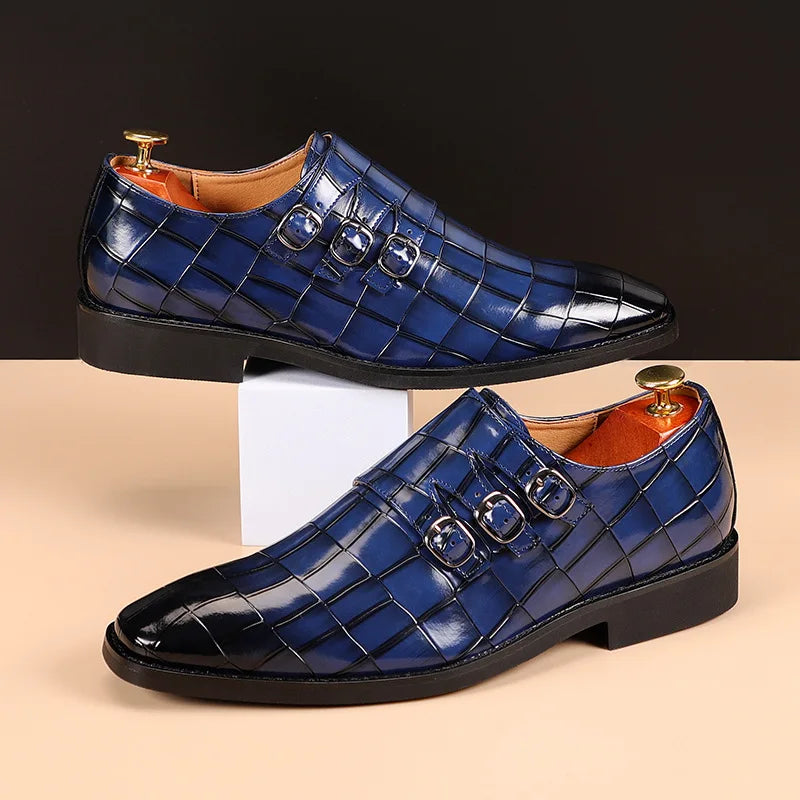 Men's Casual Business Leather Shoes Mens Buckle Square Toe Dress Office Flats Men Fashion Wedding Party Oxfords EU Size 37-48