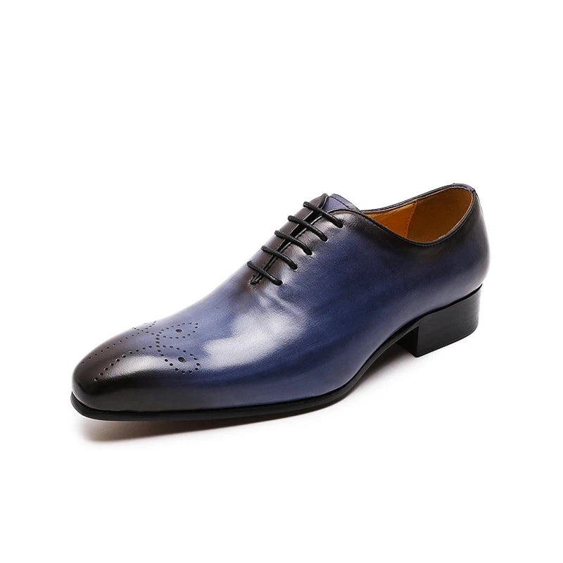 FELIX CHU Mens Oxford Genuine Leather Shoes Whole Cut Fashion Pointed Toe Lace-up Formal Business Wedding Dress Shoes for men