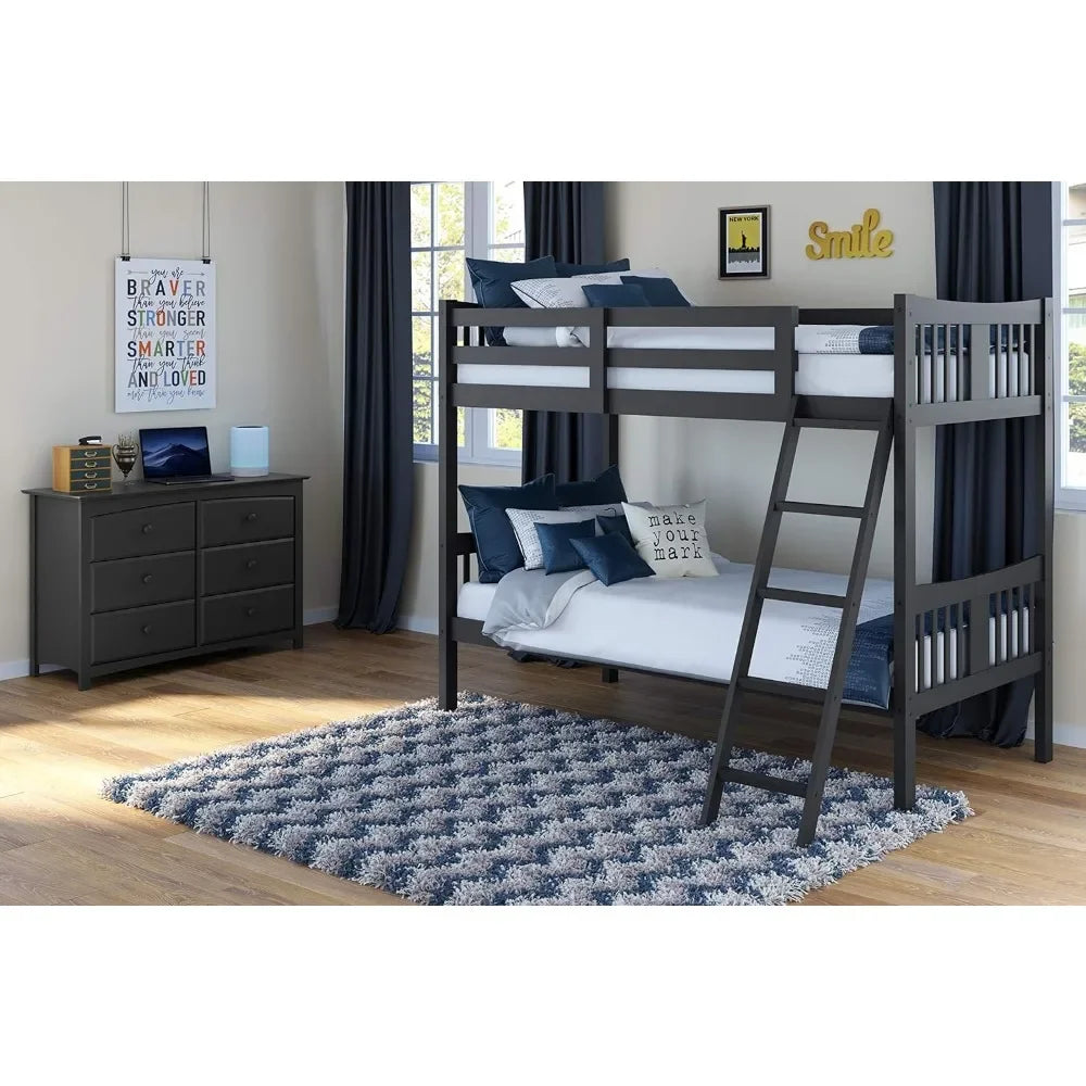 Storkcraft Caribou Twin-over-Twin Bunk Bed (Gray) – GREENGUARD Gold Certified, Converts to 2 individual twin beds