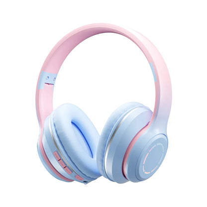 Gradient Color Bluetooth Headphone Wireless Music Headset LED Light With Mic Gamer Earphone Kids Lovely Christmas Gifts