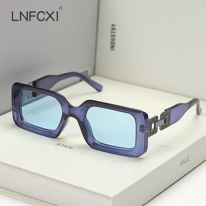 LNFCXI Retro Square Female Male Top Sunglasses Women Brand Designer Trend Pink Diamond Connecting Frame Legs Sun Glasses Men