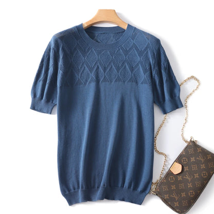 New Summer Fashion 100% Cotton Women Sweater T-shirt Short-sleeve Ladies O-Neck Pullover Casual Knitted Hollowed Out Tops