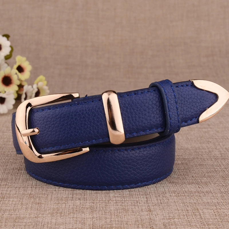 Fashion Women Genuine Leather Belts High Quality Gold Buckle Best Matching Dress Jeans Belts for Lady LB2146