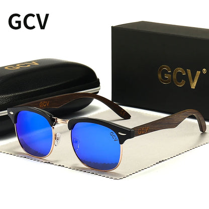 GCV Handmade Classic Leading Par Wooden Sunglasses Men Women Polarized UV400 Protection Semi-Rimless Retro Eyewear Oculos Party