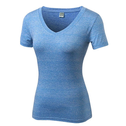 Women's Yuerlian V-neck Quick Dry Yoga Running T-shirts