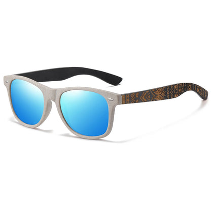 GM Natural Bamboo Fashion Wooden Sunglasses Handmade Polarized Mirror Coating Lenses With Gift Box Temple Pattern Sunglasses