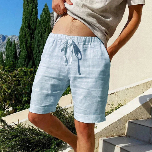 New Men's Cotton Linen Shorts Beach Pants Male Summer Breathable Solid Color Hawaii Trousers Fitness Streetwear S-3XL