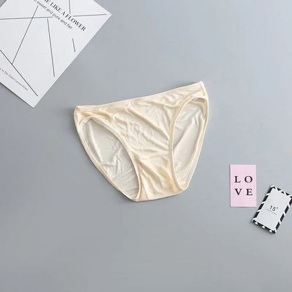 3 Pcs/Lot Female Nature Silk Briefs Solid Thin Women Sexy Underwear Pink Under-pant Comfort Lingerie Panties LVFAN GT-034