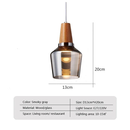 Retro Glass Pendant Lights Loft Industrial Decor Modern Wood Hanging Lamp Suspension Luminaire for Living Room Fixtures E27