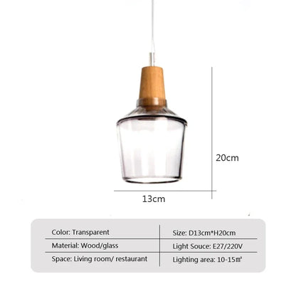 Retro Glass Pendant Lights Loft Industrial Decor Modern Wood Hanging Lamp Suspension Luminaire for Living Room Fixtures E27