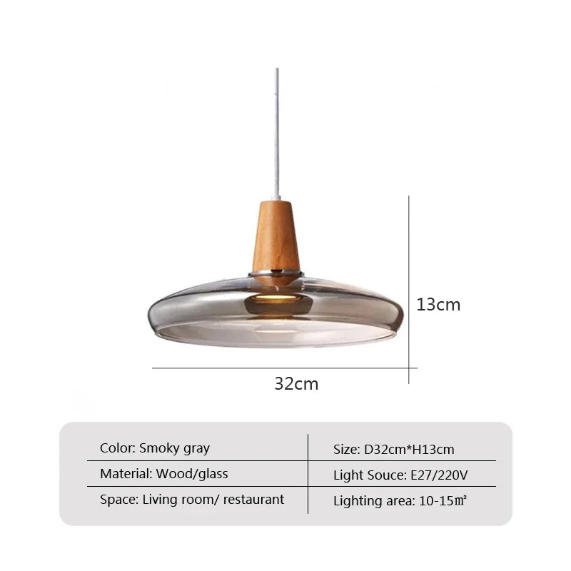 Retro Glass Pendant Lights Loft Industrial Decor Modern Wood Hanging Lamp Suspension Luminaire for Living Room Fixtures E27