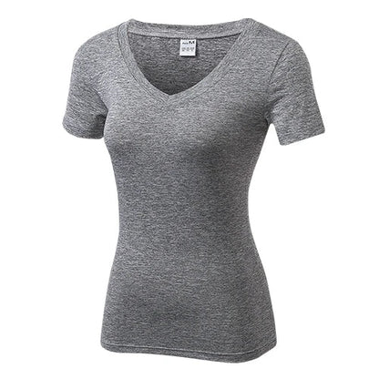 Women's Yuerlian V-neck Quick Dry Yoga Running T-shirts