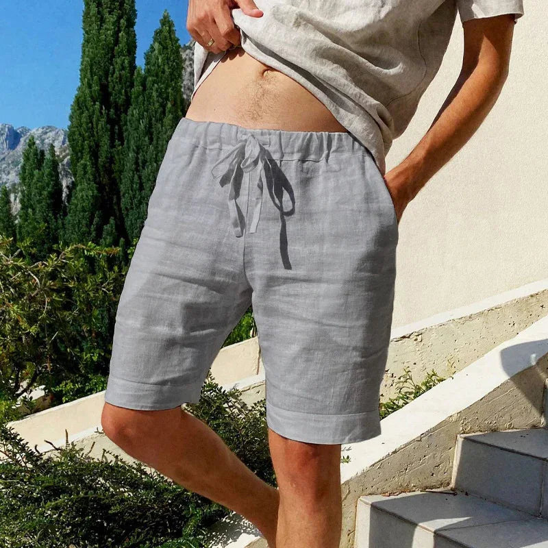 New Men's Cotton Linen Shorts Beach Pants Male Summer Breathable Solid Color Hawaii Trousers Fitness Streetwear S-3XL