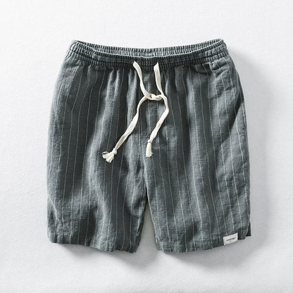 Summer Cotton Linen Shorts Pants Men Casual Sold Color Breathable Comfortable Striped Drawstring Man Holiday Beach Thin Shorts