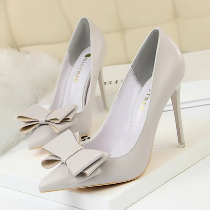 Women 10.5cm High Heels Blue Yellow Pumps Butterfly Knot Leather Stiletto Heels Lady Escarpins Wedding Party Event Shoes