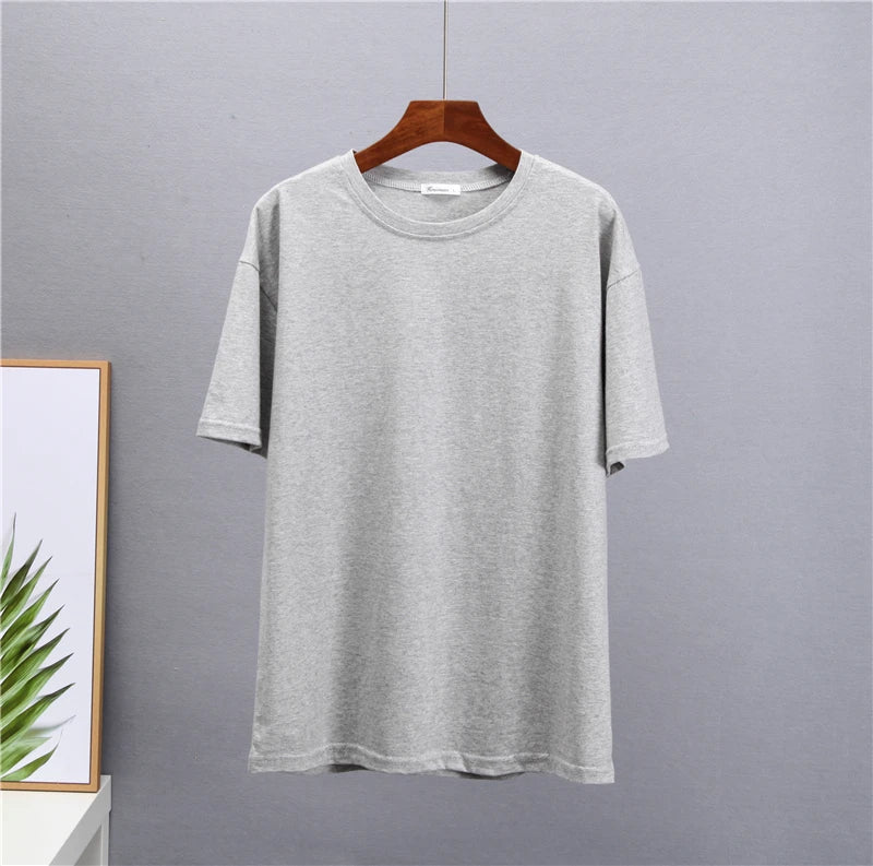 Hirsionsan 100% Cotton Oversized T Shirt Women Harajuku Basic Loose Short Sleeve Tees Soft Female Solid Tops Khaki Summer Jumper