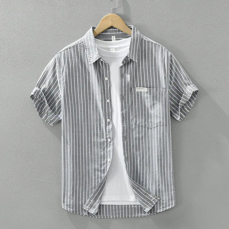 Spring Summer New Fresh Striped Pure Cotton Short Sleeve Shirts Men Clothing Casual Thin Comfortable Streetwear CM8019