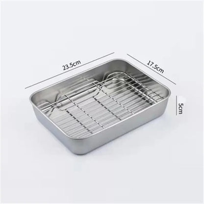 304 Stainless Steel Baking Tray Plate Bbq Tray With Removable Cooling Rack Set Baking cake Pan Sheet Non Toxic Oven Dishwasher