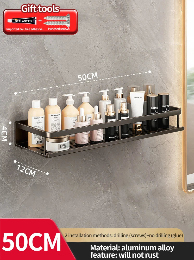 punch-free bathroom rack bathroom shelf toilet space aluminum no drill hanging rack bathroom organizer hang on the wall