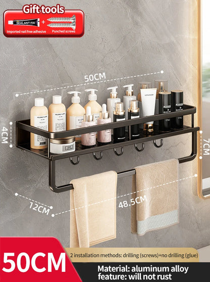 punch-free bathroom rack bathroom shelf toilet space aluminum no drill hanging rack bathroom organizer hang on the wall