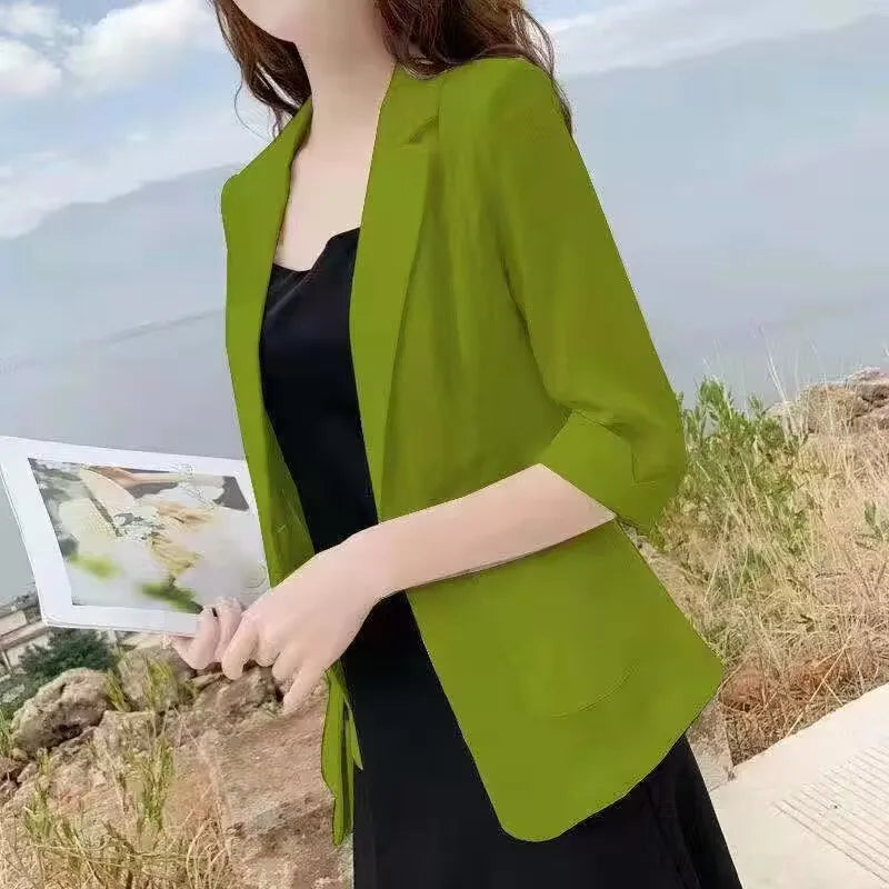 Fashion Women's Jacket Solid Color Yellow Black Cotton Fabric Loose Oversize Coat New Spring Summer Jackets 2023 OL Women's Suit