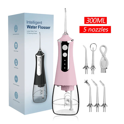 Dental Oral Irrigator Water Flosser Thread Teeth Pick Mouth Washing Machine 5 Nozzels 3 Modes USB Rechargeable 300ml Tank