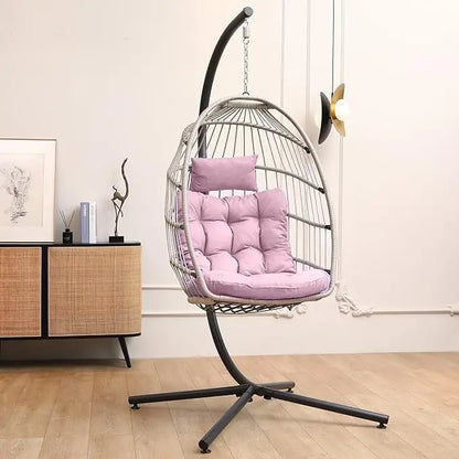 Egg Chair with Stand, Hammock Hanging Chair Nest Basket & Washable Cushions UV Resistant Removable,350LBS Capacity Egg Chair