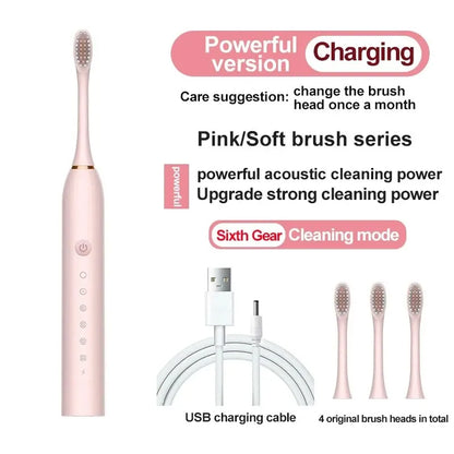 Electric Ultrasonic Toothbrush Six Speed Mode Home Soft Hair USB Charging Waterproof Adult Tooth Cleaner Automatic Couple Set