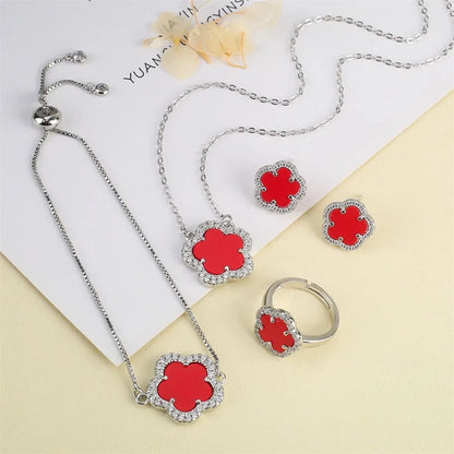 Natural stone zirconia clover jewelry collection classic five-leaf flower bracelet necklace ring earrings for women gift wholesa