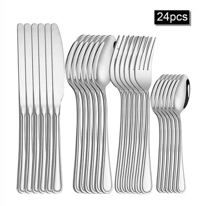 6/30pcs Stainless steel cutlery set steak knife and fork dessert fork and spoon high-end suitable for restaurants and hotels