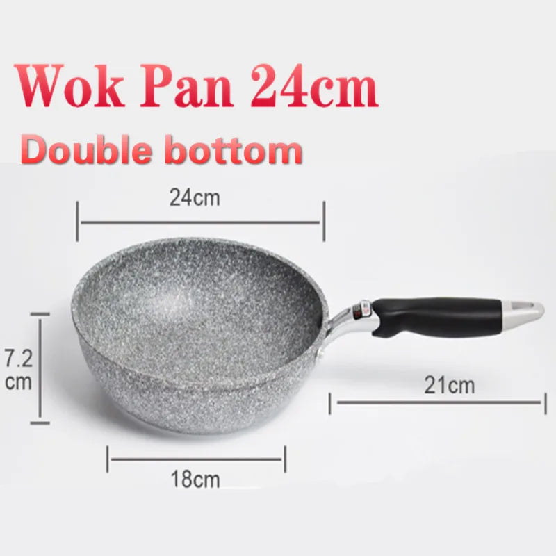 Durable Stone Frying Wok Pan Non-stick Ceramic Pot Induction Fryer Steak Cooking Gas Stove Skillet Cookware Tool for Kitchen Set