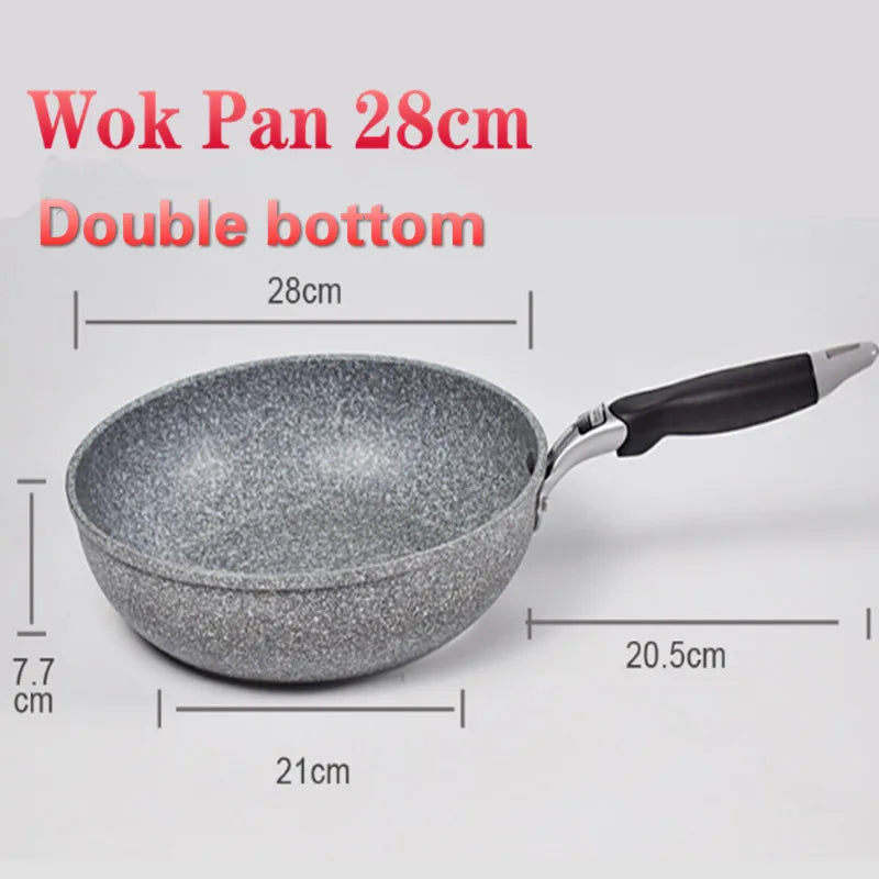 Durable Stone Frying Wok Pan Non-stick Ceramic Pot Induction Fryer Steak Cooking Gas Stove Skillet Cookware Tool for Kitchen Set