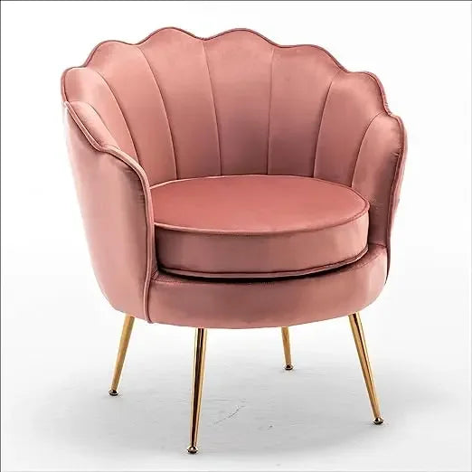 Velvet Barrel Accent Chair with Scalloped Silhouette and Gold Metal Legs, Decorative Piece Suitable for Traditional, Modern