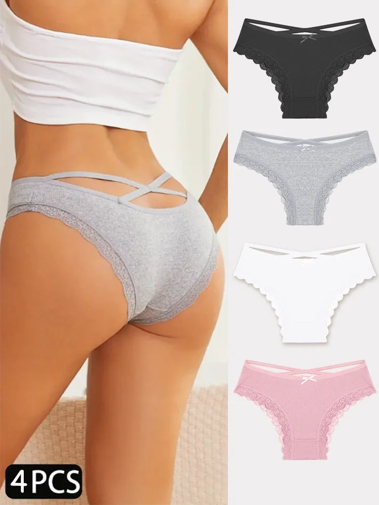 4PCS Women's Cotton Briefs Sexy Female Underpants Elasticity Comfortable Underwear Panties Lingerie S-XL Solid Color Intimate