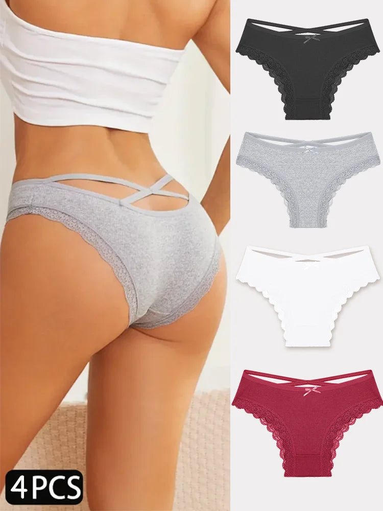 4PCS Women's Cotton Briefs Sexy Female Underpants Elasticity Comfortable Underwear Panties Lingerie S-XL Solid Color Intimate