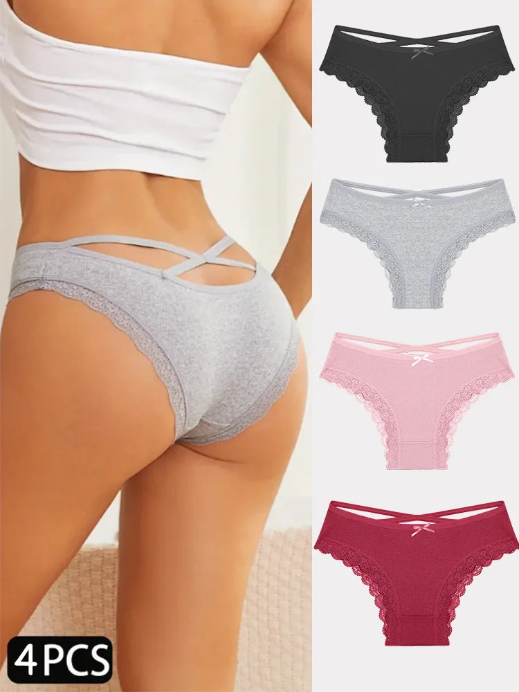 4PCS Women's Cotton Briefs Sexy Female Underpants Elasticity Comfortable Underwear Panties Lingerie S-XL Solid Color Intimate