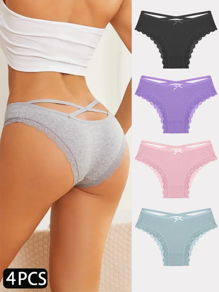 4PCS Women's Cotton Briefs Sexy Female Underpants Elasticity Comfortable Underwear Panties Lingerie S-XL Solid Color Intimate